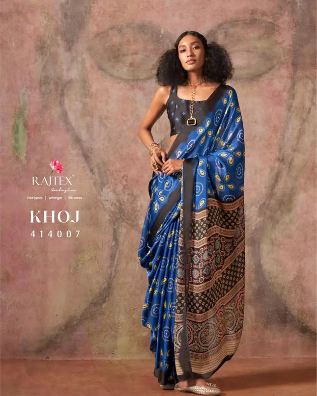 Rajtex Khoj 414007 Ajrakh Print Satin Georgette Saree