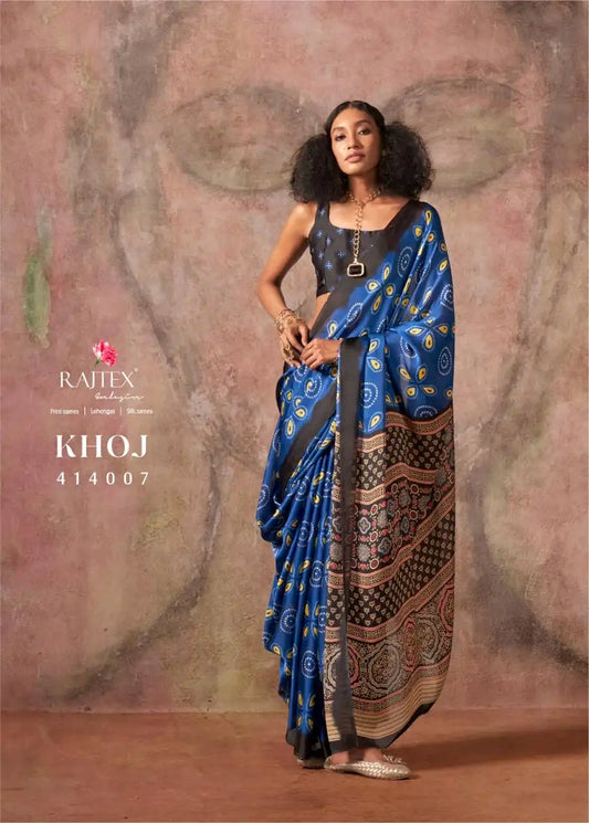Rajtex Khoj 414007 Ajrakh Print Satin Georgette Saree