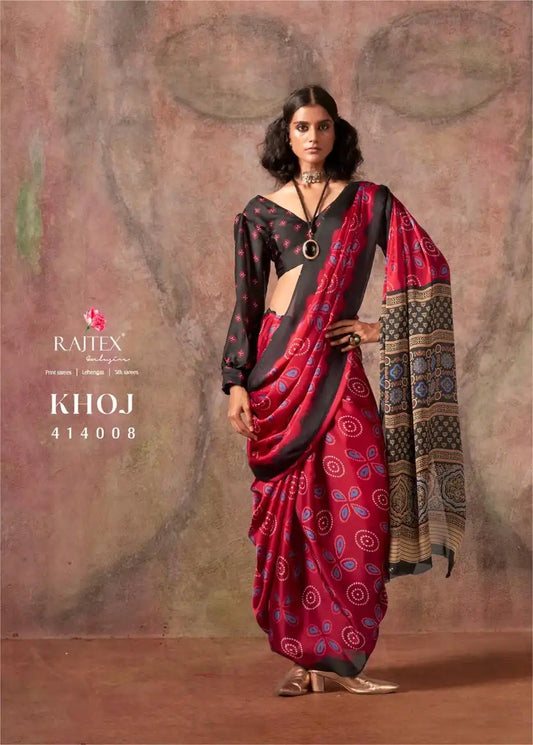 Rajtex Khoj 414008 Ajrakh Print Satin Georgette Saree