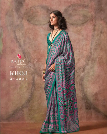 Rajtex Khoj 414009 Ajrakh Print Satin Georgette Saree