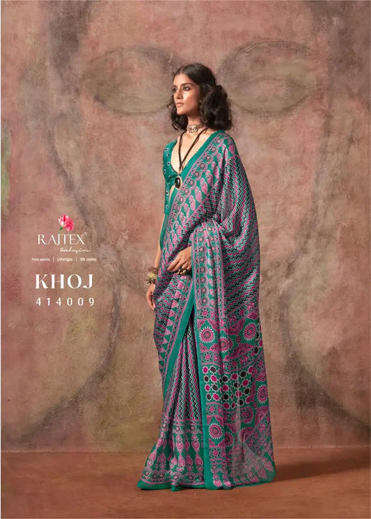 Rajtex Khoj 414009 Ajrakh Print Satin Georgette Saree