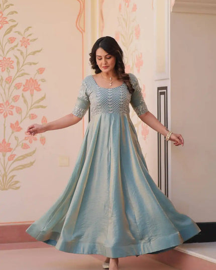 Mohini 9239 Sky Blue Fendy Silk Embroidery Gown Dress For Women 2025
