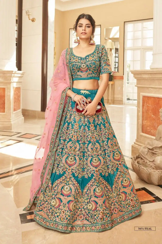 Zeel Cultural Vol 3 7071 Teal Velvet Wedding lehenga Choli 2025