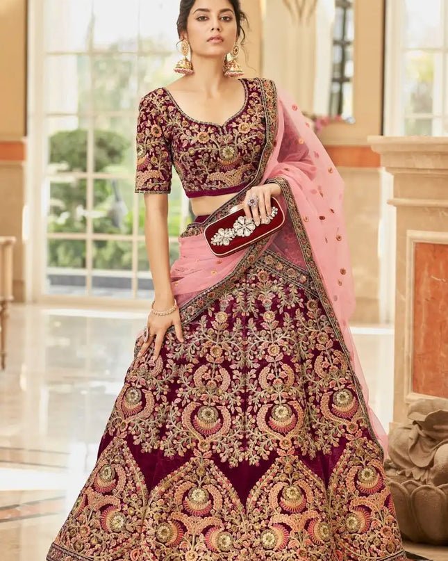 Zeel Cultural Vol 3 7071 Maroon Velvet Wedding lehenga Choli 2025