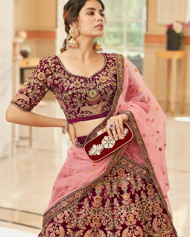 Zeel Cultural Vol 3 7071 Maroon Velvet Wedding lehenga Choli 2025