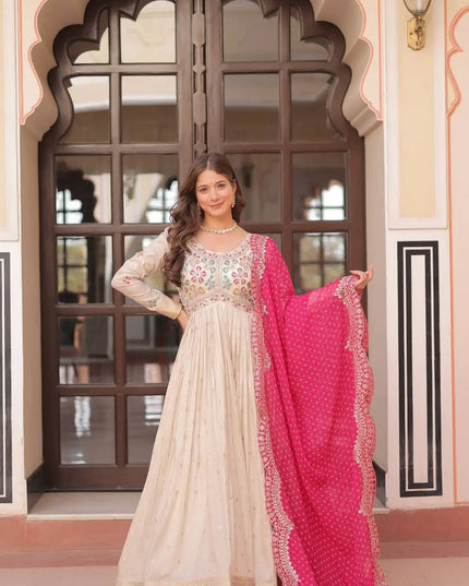 Mohini 9249 White Pink Women Gown With Dupatta Dress 2025