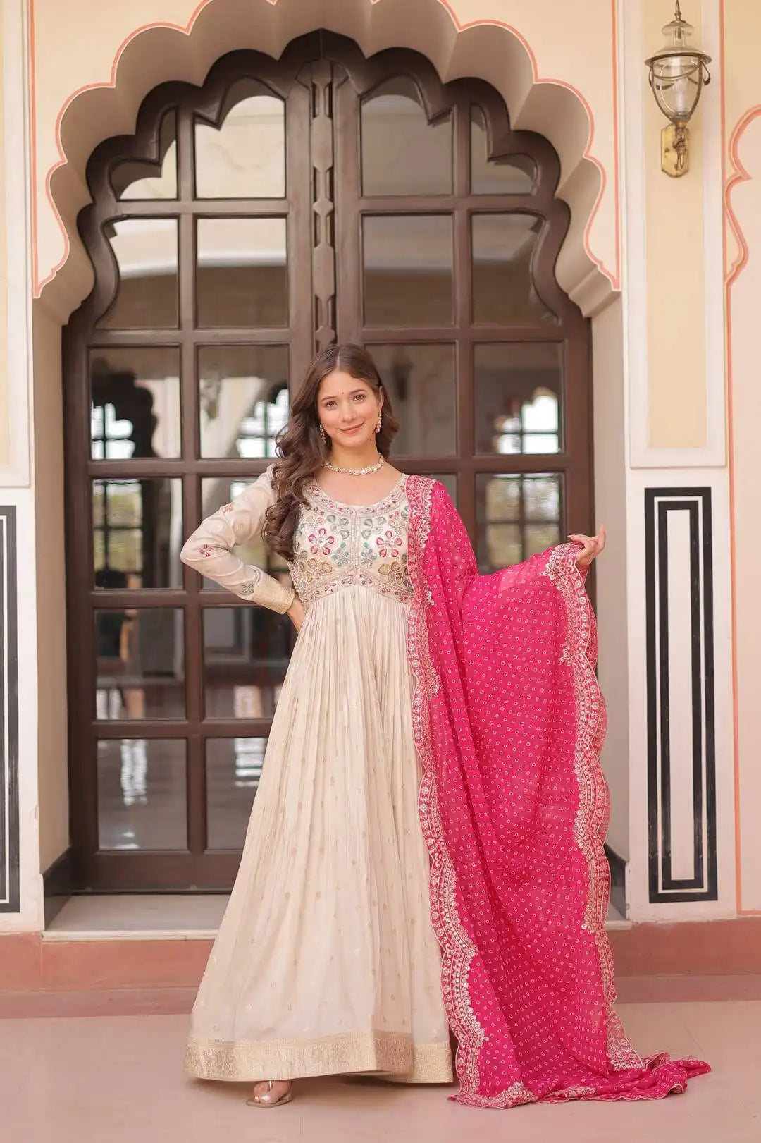 Mohini 9249 White Pink Women Gown With Dupatta Dress 2025