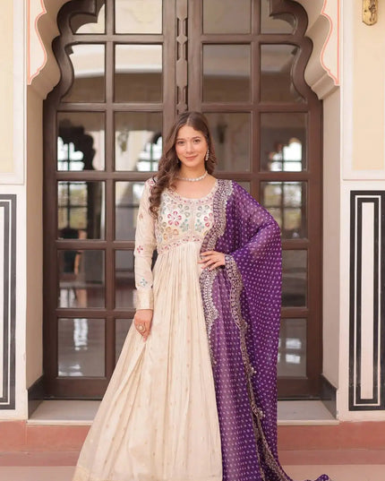 Mohini 9249 White Purple Women Gown With Dupatta Dress 2025