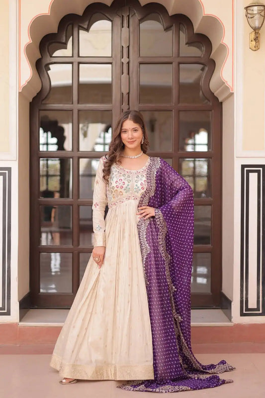 Mohini 9249 White Purple Women Gown With Dupatta Dress 2025