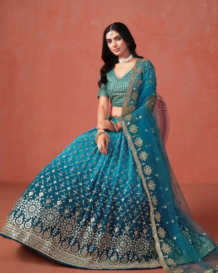 Zeel 7086 Rama Blue Georgette Lehenga Choli Party Wear Collection