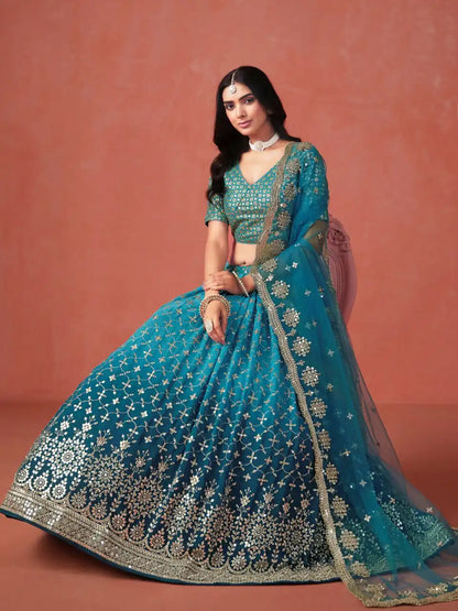 Zeel 7086 Rama Blue Georgette Lehenga Choli Party Wear Collection