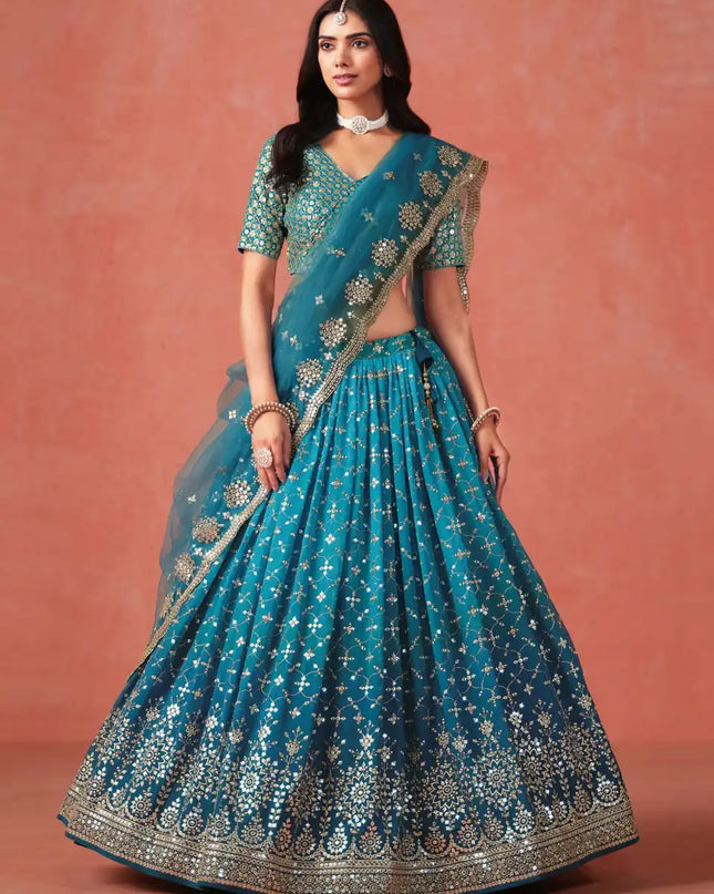 Zeel 7086 Rama Blue Georgette Lehenga Choli Party Wear Collection