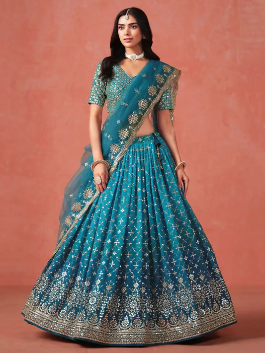 Zeel 7086 Rama Blue Georgette Lehenga Choli Party Wear Collection