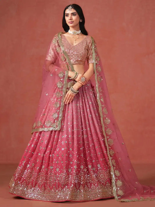 Zeel 7086 Peach Georgette Lehenga Choli Party Wear Collection