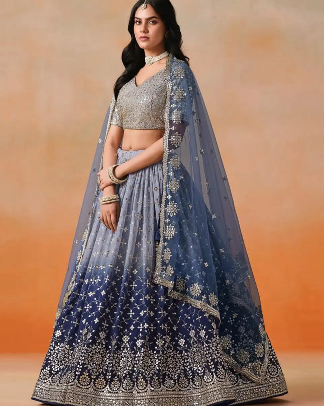 Zeel 7086 Navy Blue Georgette Lehenga Choli Party Wear Collection