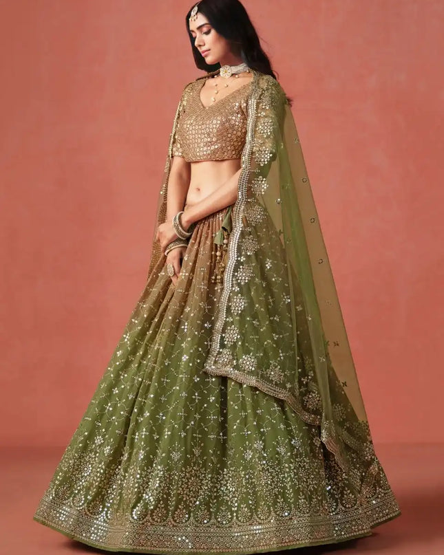 Zeel 7086 Mehndi Georgette Lehenga Choli Sequins Embroidery Work