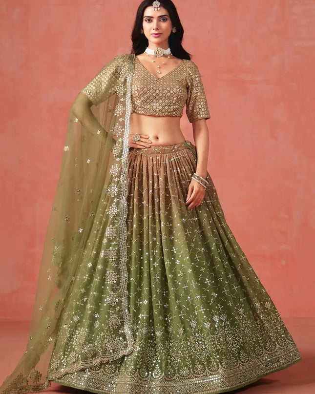 Zeel 7086 Mehndi Georgette Lehenga Choli Sequins Embroidery Work