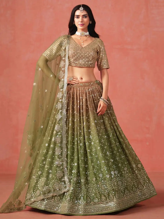 Zeel 7086 Mehndi Georgette Lehenga Choli Sequins Embroidery Work