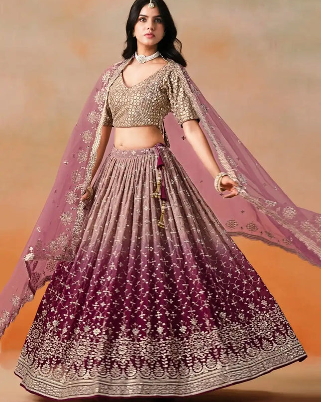 Zeel 7086 Maroon Georgette Lehenga Choli Sequins Embroidery Work