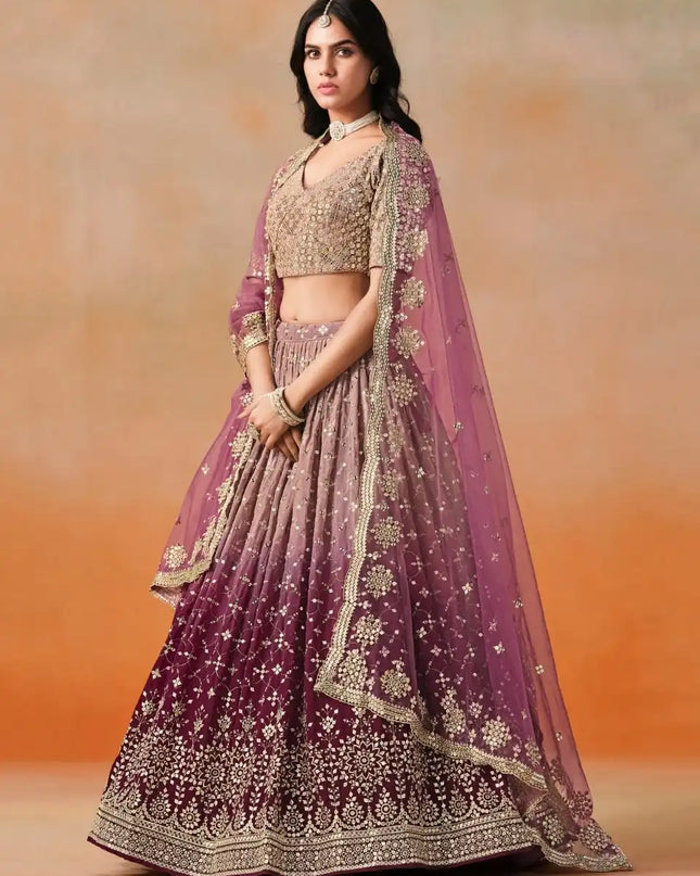 Zeel 7086 Maroon Georgette Lehenga Choli Sequins Embroidery Work