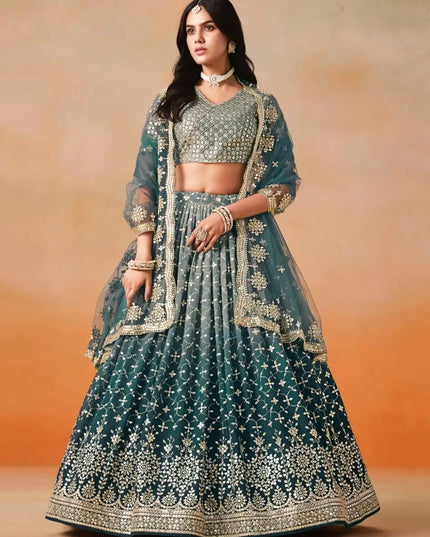 Zeel 7086 Blue Georgette Lehenga Choli Sequins Embroidery Work