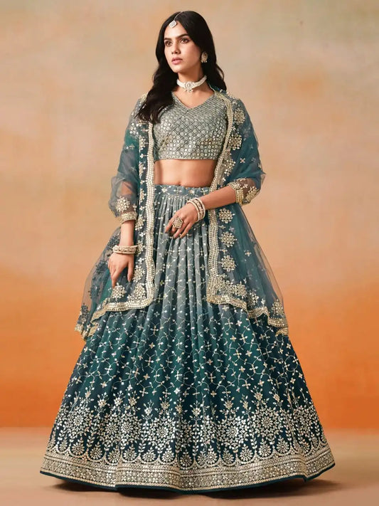 Zeel 7086 Blue Georgette Lehenga Choli Sequins Embroidery Work