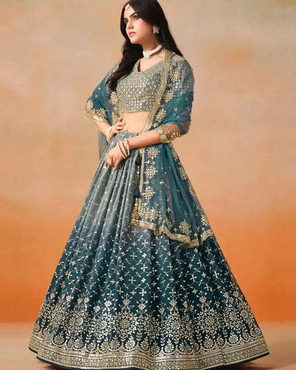 Zeel 7086 Blue Georgette Lehenga Choli Sequins Embroidery Work
