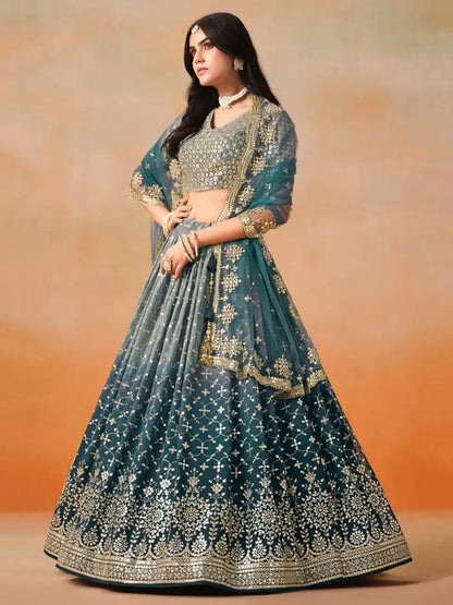 Zeel 7086 Blue Georgette Lehenga Choli Sequins Embroidery Work
