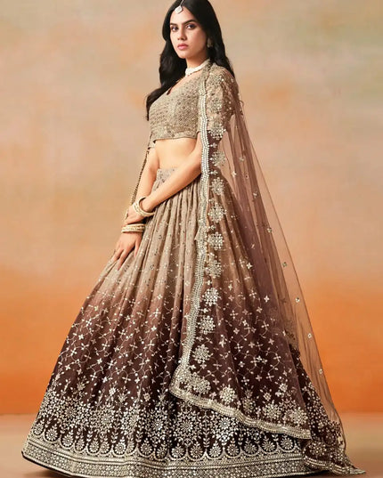Zeel 7086 Brown Two Ton Georgette Lehenga Choli Sequins Embroidery Work