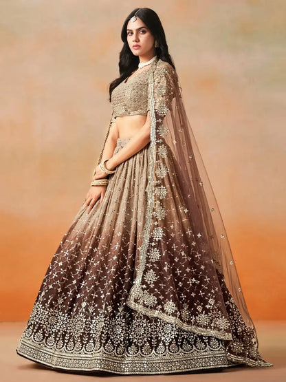 Zeel 7086 Brown Two Ton Georgette Lehenga Choli Sequins Embroidery Work