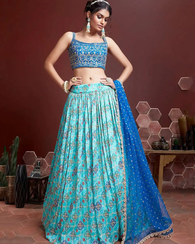 Zeel 109 Sky Blue Chinon Silk Lehenga Choli Heavy Work Wedding Collection
