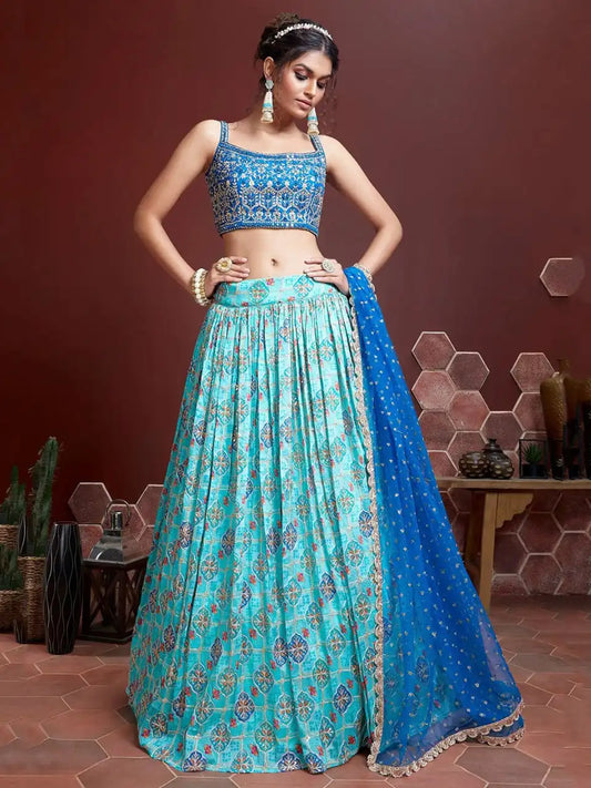 Zeel 109 Sky Blue Chinon Silk Lehenga Choli Heavy Work Wedding Collection