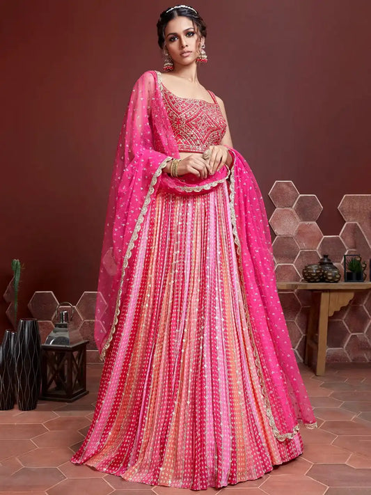 Zeel 108 Pink Chinon Silk Lehenga Choli Heavy Work Wedding Collection