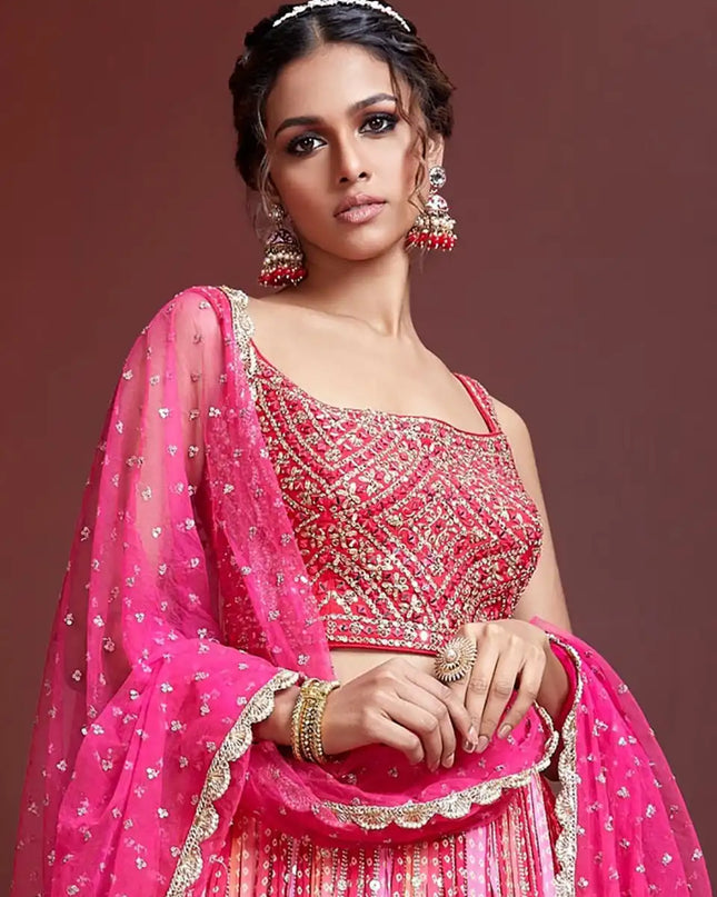Zeel 108 Pink Chinon Silk Lehenga Choli Heavy Work Wedding Collection