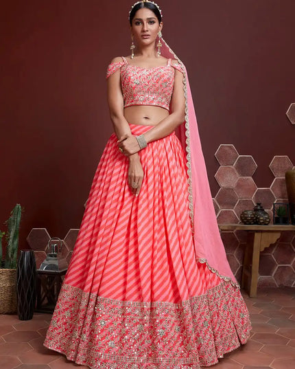 Zeel 107 Pink Organza Skirt Choli Sequins Embroidery Digital Print Wedding Design