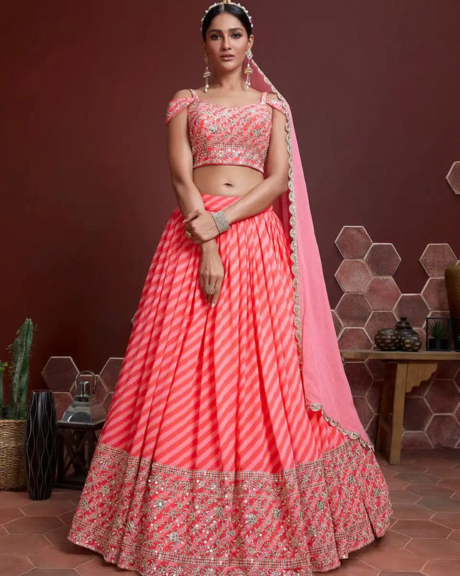 Zeel 107 Pink Organza Skirt Choli Sequins Embroidery Digital Print Wedding Design