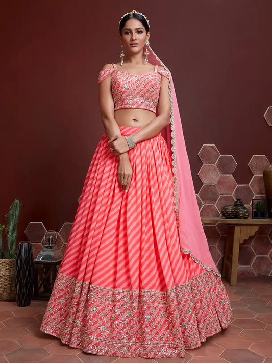 Zeel 107 Pink Organza Skirt Choli Sequins Embroidery Digital Print Wedding Design