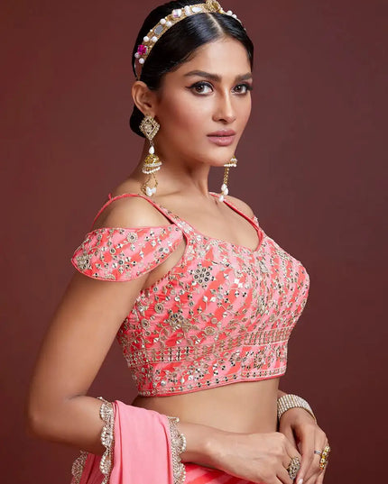 Zeel 107 Pink Organza Skirt Choli Sequins Embroidery Digital Print Wedding Design