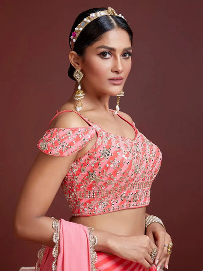 Zeel 107 Pink Organza Skirt Choli Sequins Embroidery Digital Print Wedding Design