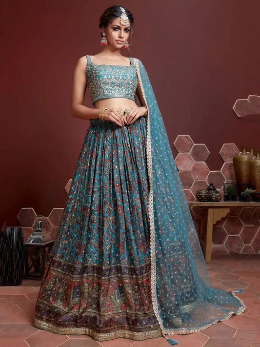 Zeel 106 Blue Chinon Wedding Wear Lehenga Choli Design