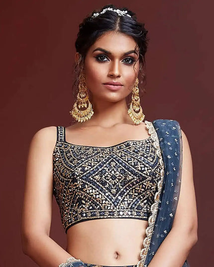 Zeel 102 Blue Chinon Kalamkari Digital Print Lehenga Choli Heavy Work