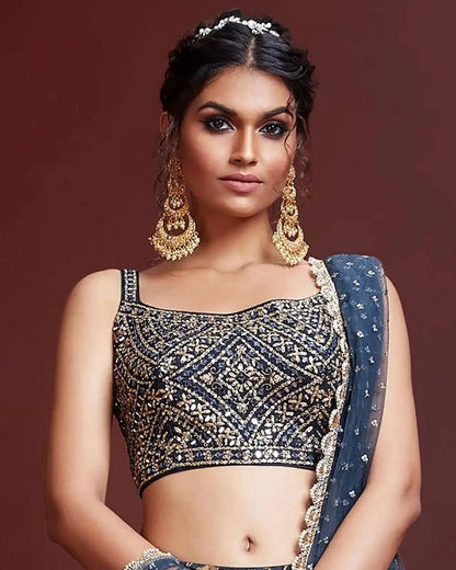 Zeel 102 Blue Chinon Kalamkari Digital Print Lehenga Choli Heavy Work