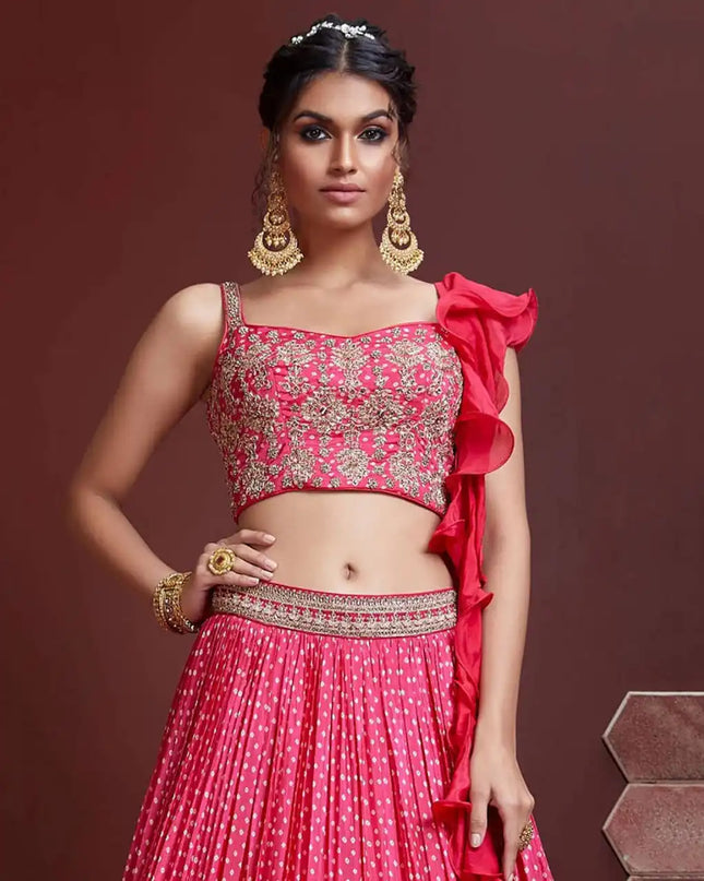 Zeel 101 Pink Chinon Western Lehenga Choli Sequins And Dori Embroidery