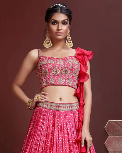Zeel 101 Pink Chinon Western Lehenga Choli Sequins And Dori Embroidery