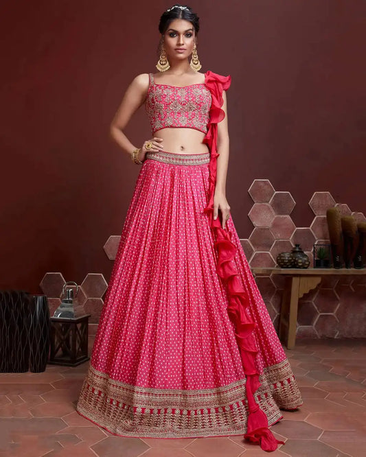 Zeel 101 Pink Chinon Western Lehenga Choli Sequins And Dori Embroidery