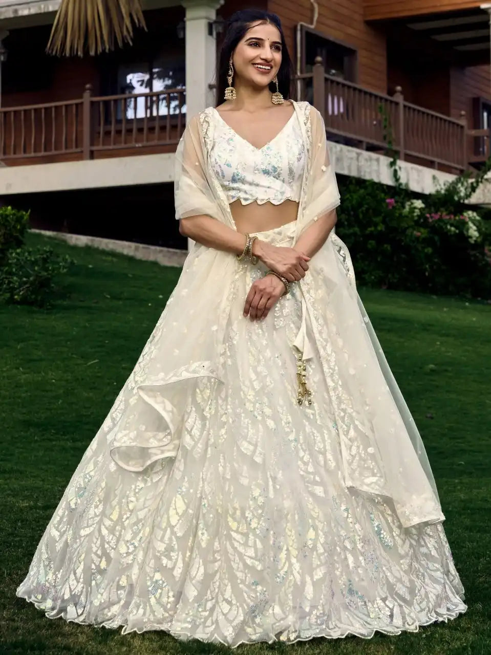 Zeel 5101 White Party Wear Soft Net lehenga Choli Multiple Sequins Embroidery