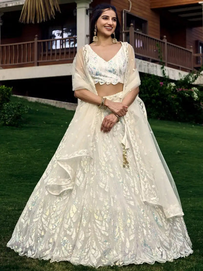 Zeel 5101 White Party Wear Soft Net lehenga Choli Multiple Sequins Embroidery