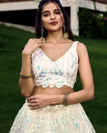 Zeel 5101 White Party Wear Soft Net lehenga Choli Multiple Sequins Embroidery