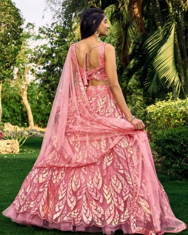 Zeel 5101 Pink Party Wear Soft Net lehenga Choli Multiple Sequins Embroidery