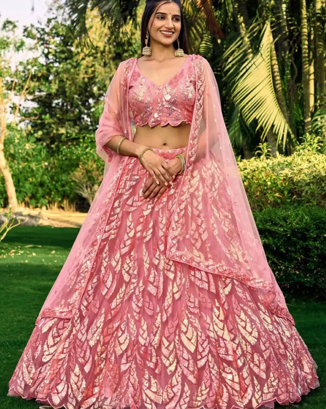 Zeel 5101 Pink Party Wear Soft Net lehenga Choli Multiple Sequins Embroidery